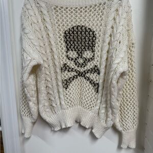 Cream Skull Pattern Women Sweater